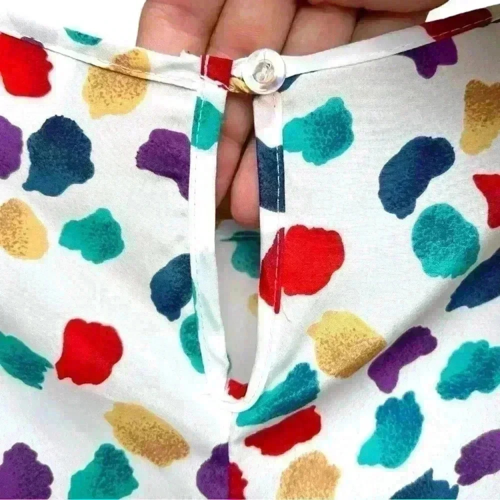 Vintage Colorful Short Sleeve Blouse with Multicolored Abstract Print Size 12 - Picture 4 of 8